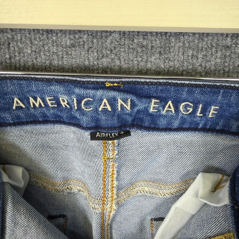 American Eagle Men's Slim Straight Jeans Airflex+ 34x28 Distressed Ripped Blue